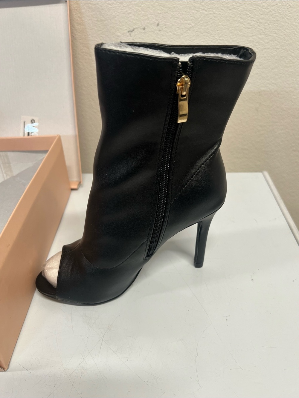 Black High-Heel Peep-Toe Ankle Boots - Brand